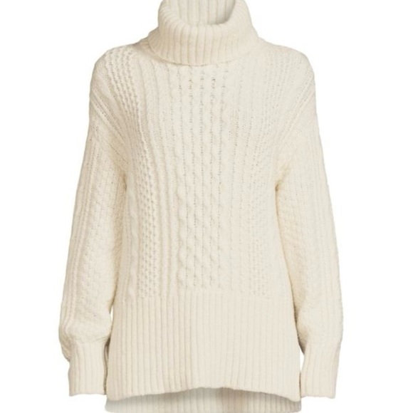 Ramy Brook Alpaca Wool Blend Cable Knit Turtleneck Sweater size L - Picture 1 of 11